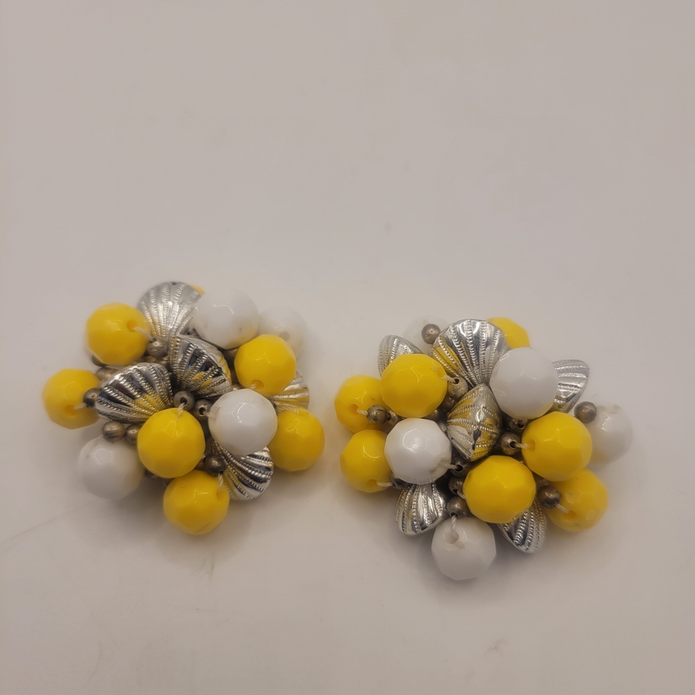 Yellow and White Beaded Cha Cha Earrings